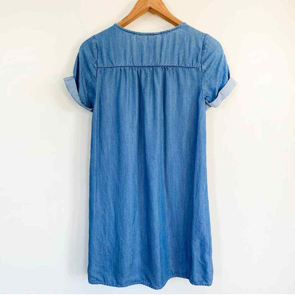 Lucky Brand Chambray Lyocell Shift Dress Lace Up V-Neck Short Sleeve Women's XS - Picture 5 of 7